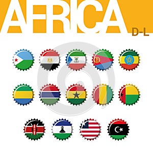 Set of 14 bottlecap flags of Africa D-L. Set 2 of 4.