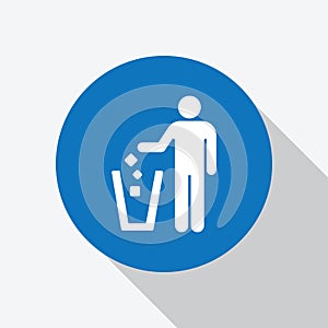 White man throwing garbage to trash bin icon photo