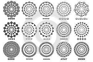 Set of 15 brushs patterns in a circle line black shape design vector graphic