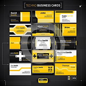 Set of 15 business cards in techno style.