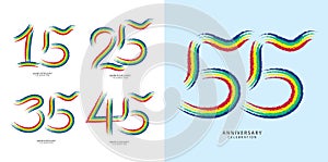 Set of 15 to 55 years Anniversary logotype design, 15, 25, 35, 45, 55 number design, anniversary template, anniversary vector