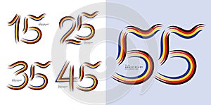 Set of 15 to 55 years Anniversary logotype design, 15, 25, 35, 45, 55 number design, anniversary template, anniversary vector