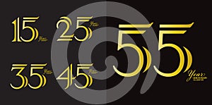 Set of 15 to 55 years Anniversary logotype design, 15, 25, 35, 45, 55 number design, anniversary template, anniversary vector