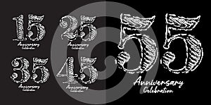 Set of 15 to 55 years Anniversary logotype design, 15, 25, 35, 45, 55 number design, anniversary template, anniversary vector