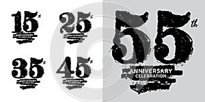 Set of 15 to 55 years Anniversary logotype design, 15, 25, 35, 45, 55 number design, anniversary template, anniversary vector