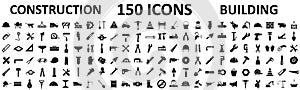 Set 150 construction icons, building, repair tools â€“ vector