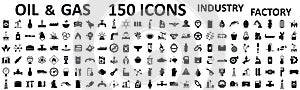 Set 150 oil and gas factory industry isolated icons â€“ vector