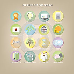 Set 16 colorful icons for business site. vector illustration