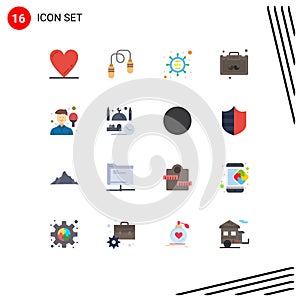 Set of 16 Commercial Flat Colors pack for man, avatar, optimization, travel, business