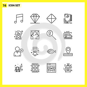 Set of 16 Commercial Outlines pack for location, cup, viagra, coffee, sketch