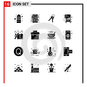 Set of 16 Commercial Solid Glyphs pack for box, file, keys, list, chart