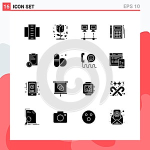 Set of 16 Commercial Solid Glyphs pack for financial, calc, romantic, budget, net