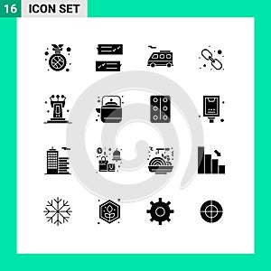 Set of 16 Commercial Solid Glyphs pack for podium, web link, support, web, hyperlink