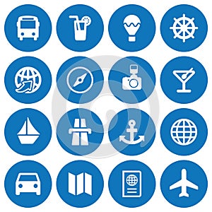 Set of 16 flat travel icons