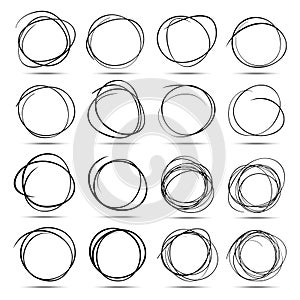 Set of 16 Hand Drawn Scribble Circles