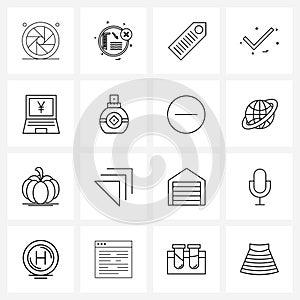 Set of 16 Line Icon Signs and Symbols of currency, tick, swimming, ok, ui