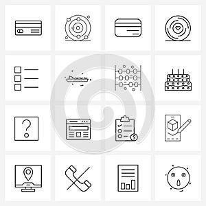 Set of 16 Line Icon Signs and Symbols of weapon, army, debit card, organization, bullet