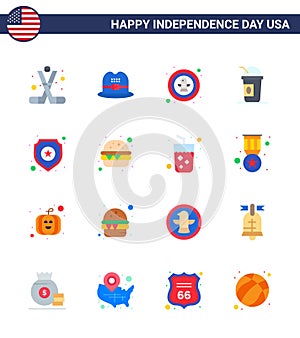 Set of 16 Modern Flats pack on USA Independence Day shield; limonade; american; american; badge