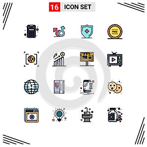 Set of 16 Modern UI Icons Symbols Signs for aperture, shop, sign, line, ecommerce