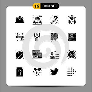 Set of 16 Modern UI Icons Symbols Signs for army, victorinox, baby, knife, service