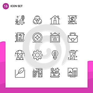 Set of 16 Modern UI Icons Symbols Signs for business, justice, building, equality, house