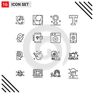 Set of 16 Modern UI Icons Symbols Signs for chart, word, biology, write, type