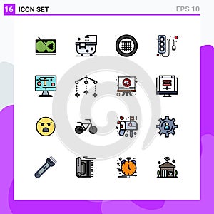 Set of 16 Modern UI Icons Symbols Signs for computer, power, shower, plug, streamline