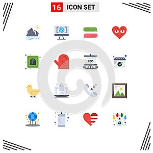 Set of 16 Modern UI Icons Symbols Signs for crime, favorite, big think, love, emoji