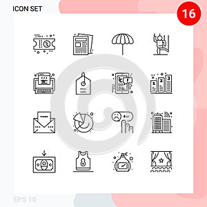 Set of 16 Modern UI Icons Symbols Signs for development, manipulation, umbrella, manipulate, control