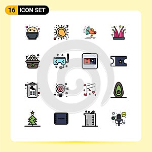 Set of 16 Modern UI Icons Symbols Signs for diet, joker, speaker, jester, buffoon