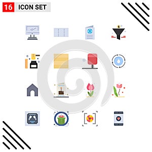 Set of 16 Modern UI Icons Symbols Signs for honey, return on investment, globe, percent gain, filter