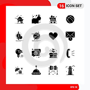 Set of 16 Modern UI Icons Symbols Signs for insight, sport, cart, nba, ball
