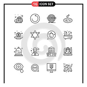 Set of 16 Modern UI Icons Symbols Signs for investment, spa, goal, droop, rain