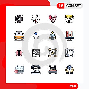 Set of 16 Modern UI Icons Symbols Signs for male, car, bunny, roller brush, paint roller