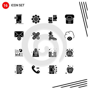 Set of 16 Modern UI Icons Symbols Signs for phone, contact, laboratory, communication, sport