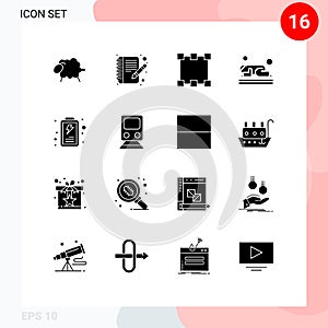 Set of 16 Modern UI Icons Symbols Signs for user, battery, points, ramadan, namaz