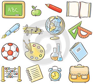 Set of 16 school thing representing different subjects