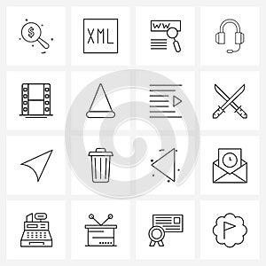 Set of 16 Simple Line Icons of media, support, services, help, www