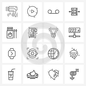 Set of 16 Simple Line Icons of server, device, record, router, roll