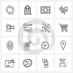 Set of 16 Simple Line Icons of, valentine, beauty, love, xml