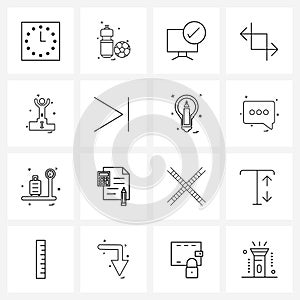 Set of 16 Simple Line Icons for Web and Print such as games, overlap, approved, crop, arrow