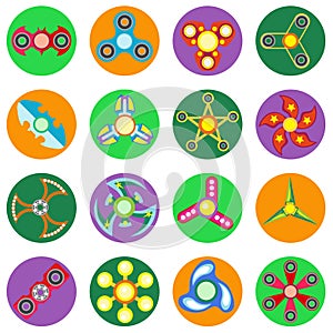 Set of 16 spinners of different shapes a flat style.