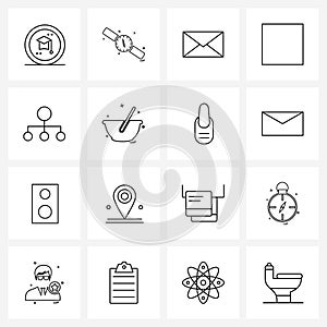 Set of 16 UI Icons and symbols for network, carton, time, box, Google