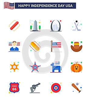 Set of 16 USA Day Icons American Symbols Independence Day Signs for sport; hokey; washington; american; landmark