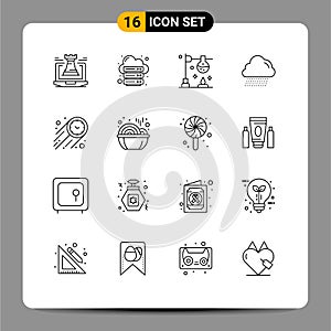 Set of 16 Vector Outlines on Grid for fast, rain, server, cloud, experiment