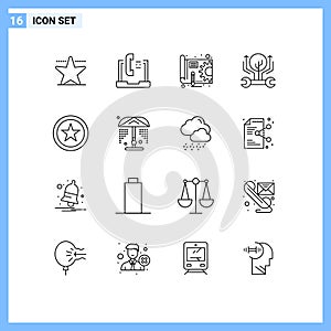 Set of 16 Vector Outlines on Grid for favorite, hack, blue print, growth, development