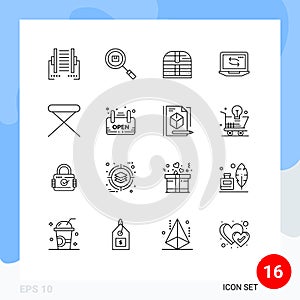 Set of 16 Vector Outlines on Grid for hardware, network, product, computer, ireland