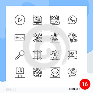 Set of 16 Vector Outlines on Grid for security, password, masjid, watts app, chat