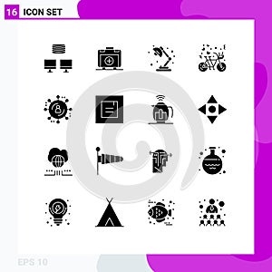 Set of 16 Vector Solid Glyphs on Grid for internet advertising, love, study, heart, couple