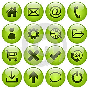 Set of 16 web icons in glass buttons
